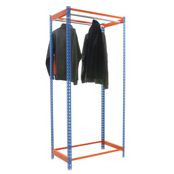 Kleiderstangenregal Metal Einzel | HxBxT 250x120x50cm | Blau/Orange | Kleiderständer Garderobe Klamottenregal Stangenregal Regal