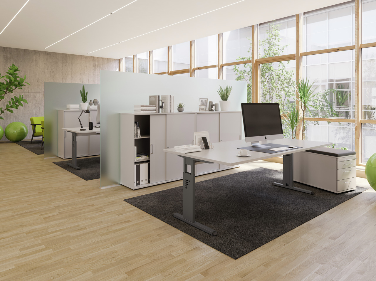 Sitz-Steh-Schreibtisch Juhani | Grau | Breite 160cm | Höhe 65-85cm | stufenlos höhenverstellbar | Rechteckform