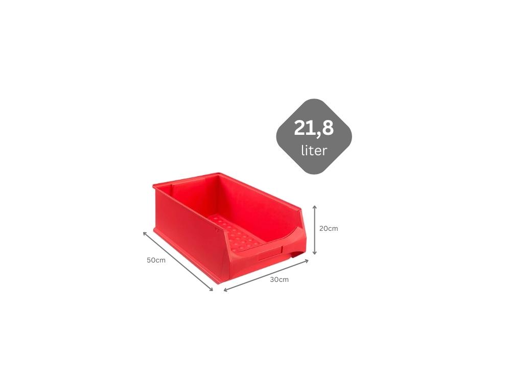 Rote Sichtlagerbox 5.0 | HxBxT 20x30x50cm | 21,8 Liter | Sichtlagerbehälter, Sichtlagerkasten, Sichtlagerkastensortiment, Sortierbehälter