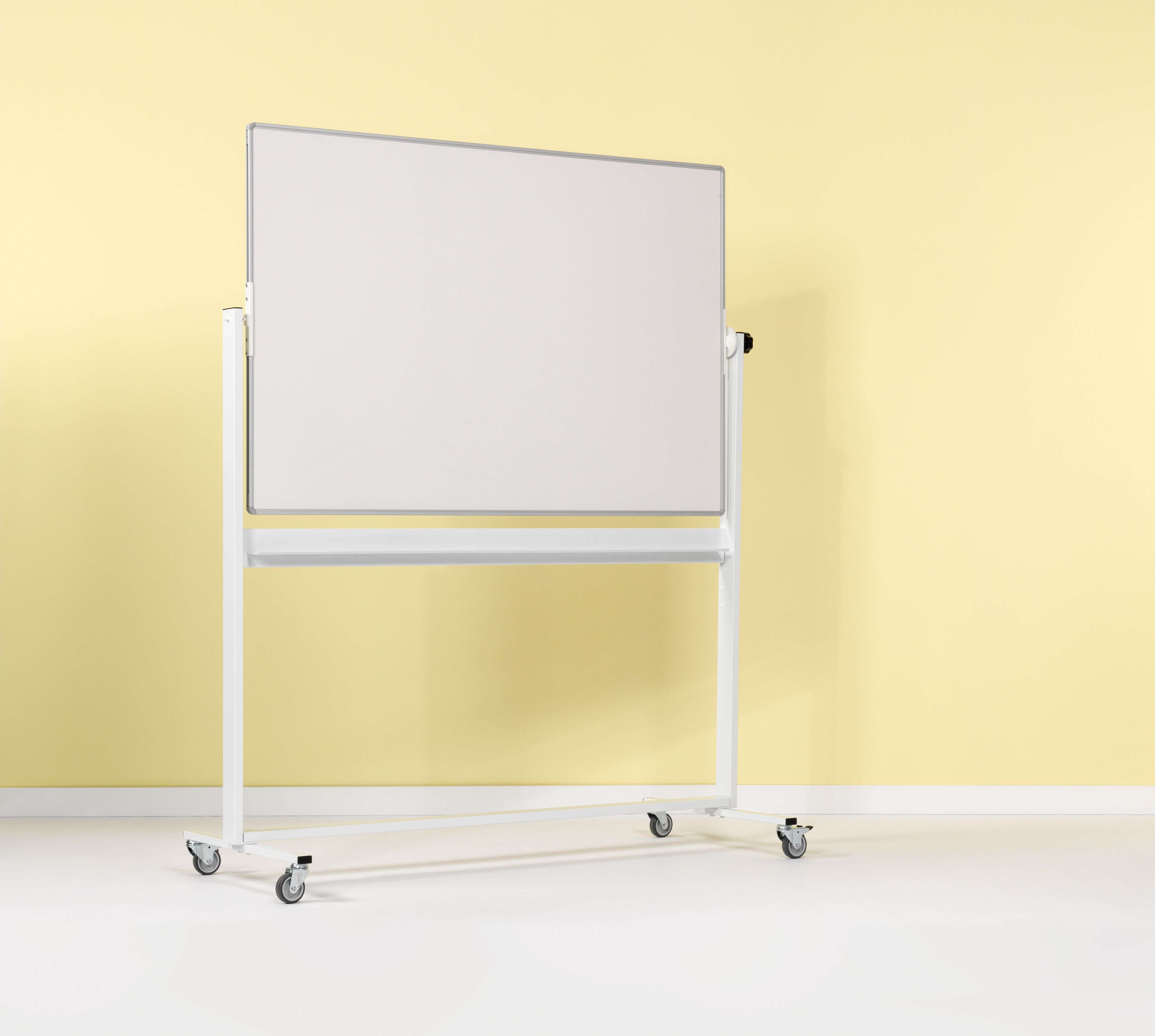 Magnetische doppelseitige Drehtafel Whiteboard für intensive Nutzung | HxB 100x180cm | 4x Rollen | 360° drehbar und auf jeden Winkel einstellbar | Emaillierter Stahl | Weiß