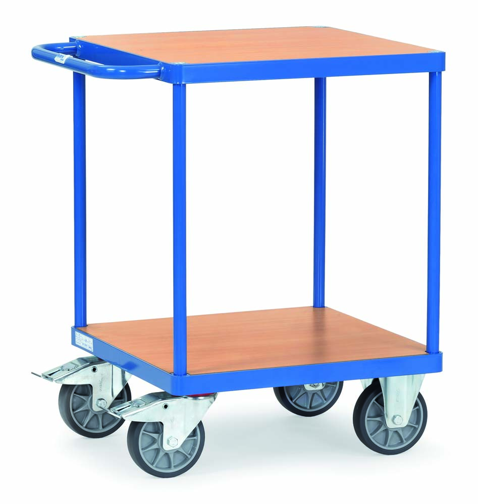 Schwerer Tischwagen mit 2 Böden und 60 x 60 cm Ladefläche (blau)