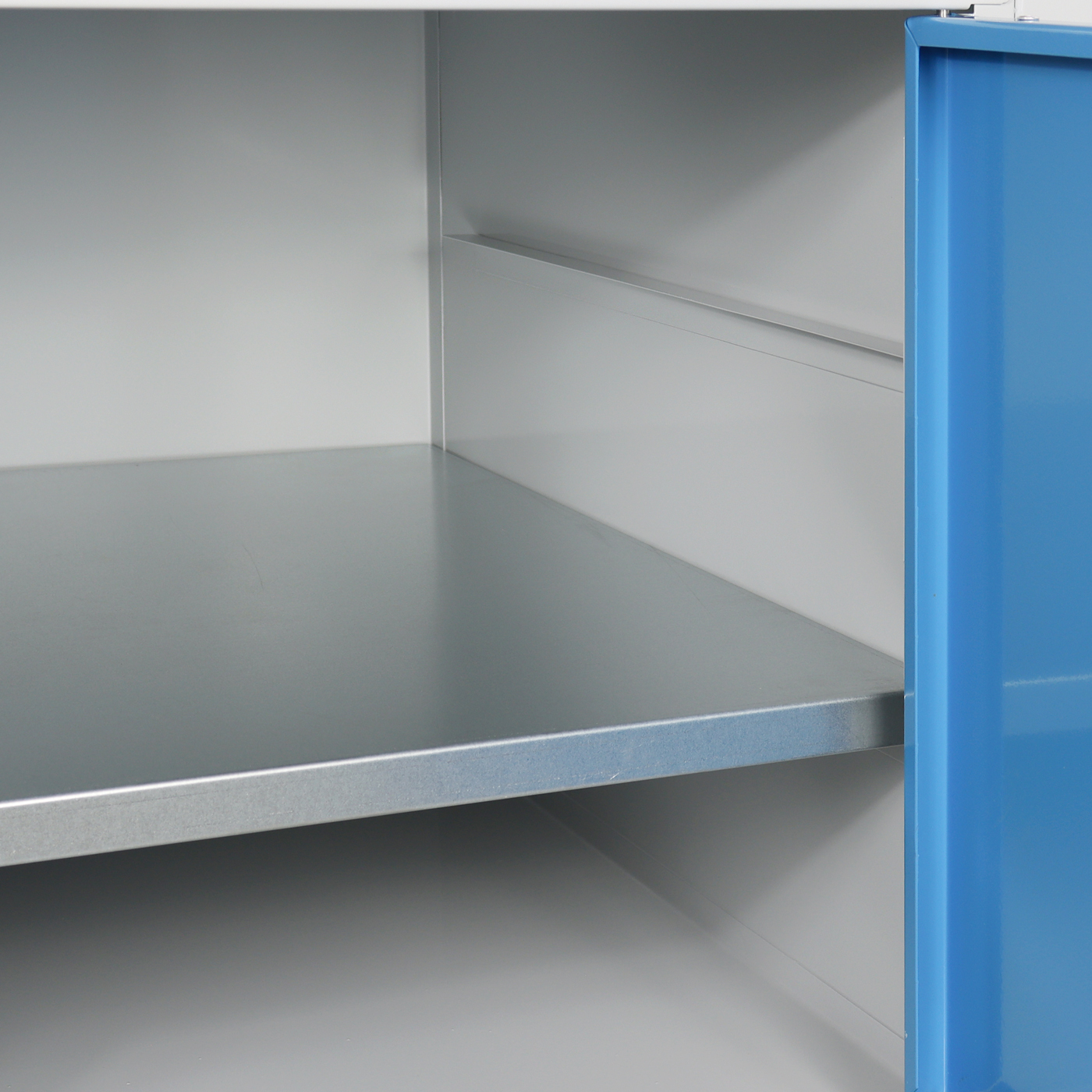Werkbank Rhino mit Ablagefläche + 2 Türen | HxBxT 84x120x60cm | Traglast 300kg | Lichtgrau/Lichtblau