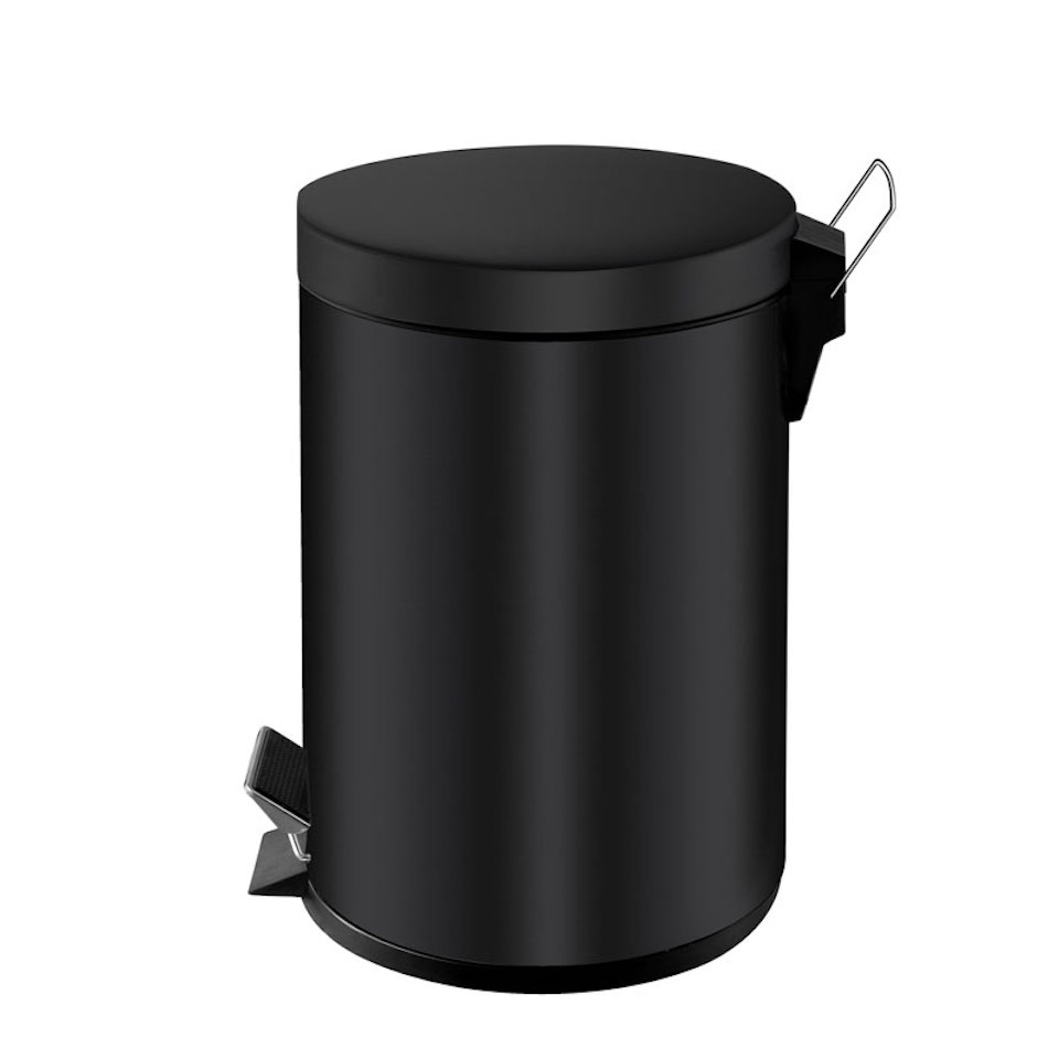 Runder Tretabfallsammler mit herausnehmbaren Kunststoff-Inneneimer | 3 Liter, HxBxT 27x19,5x17cm | Schwarz