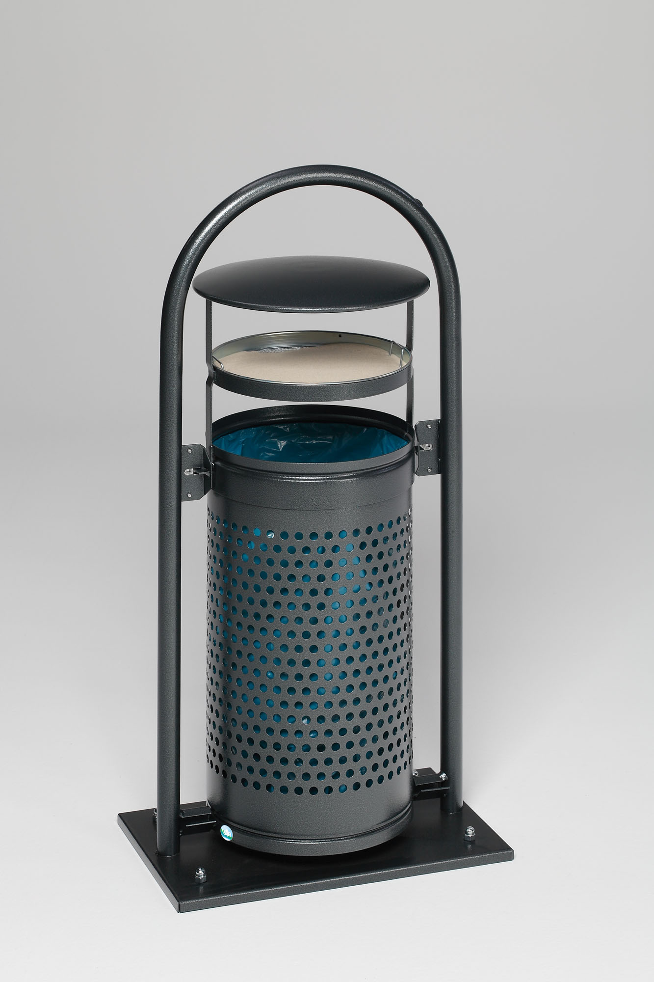 Abfallsammler mit Rohrbogenständer + Aschereinsatz | 60/70 Liter, HxBxT 116,5x58x38cm | Verzinkter Stahl | Grau