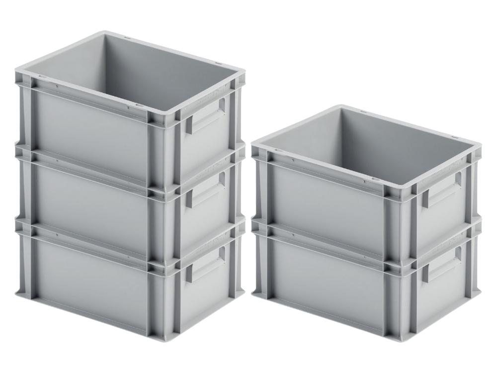 SparSet 5x Eurobehälter mit geschlossenem Griff | HxBxT 17,5x30x40cm | 16 Liter | Grau | Eurobox, Transportbox, Transportbehälter, Stapelbehälter