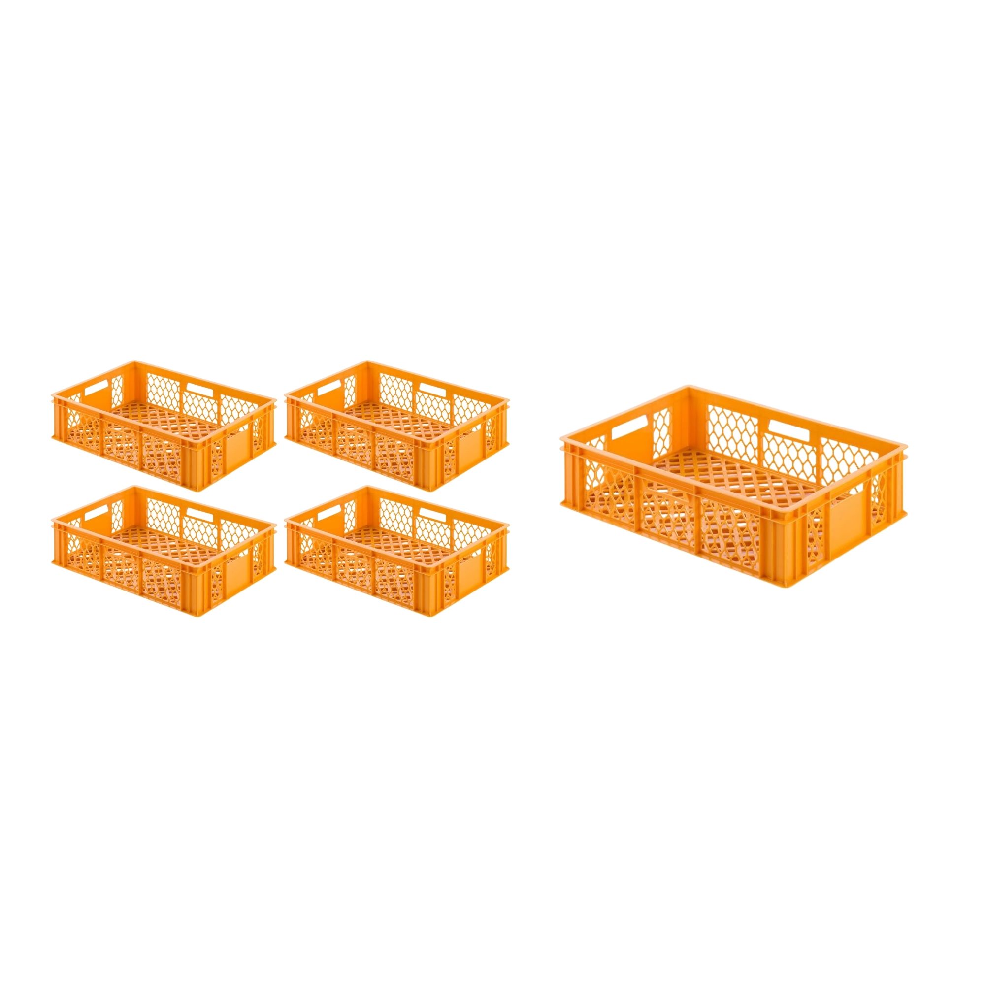 SuperSparSet 5x Eurobehälter Bäcker- & Konditorenkasten | HxBxT 17,1x40x60 | 33 Liter | Gelb-Orange | Brötchenkiste, stapelbare Bäckerkiste