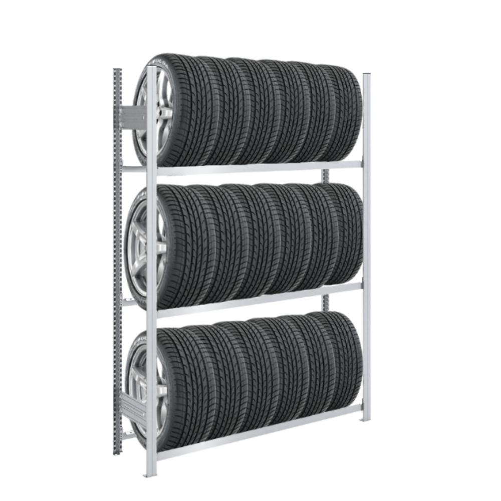 Reifenregal TIRE PRO Made in Germany | HxBxT 200x130x43cm | 3 Ebenen | 150kg Fachlast | Bis zu 6 Reifen pro Ebene | Verzinkt