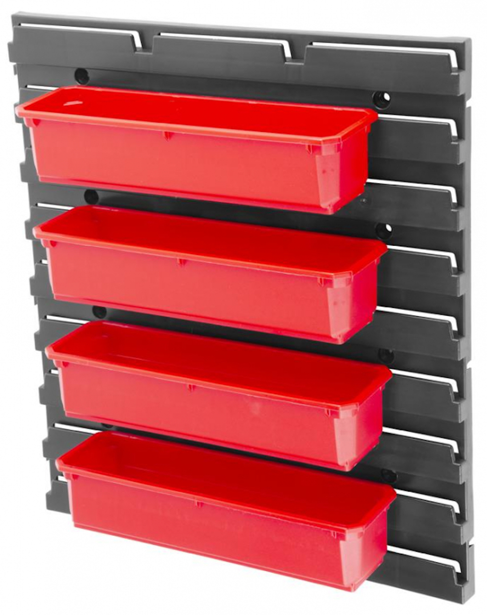 Tinker Kleinteilewandregal mit 4 Sortimentskästen schwarz/rot | HxBxT 60x40x43cm | Kleinteilemagazin, Kleinteileregal, Sortimentsschrank, Sichtboxenregal, Regalsystem