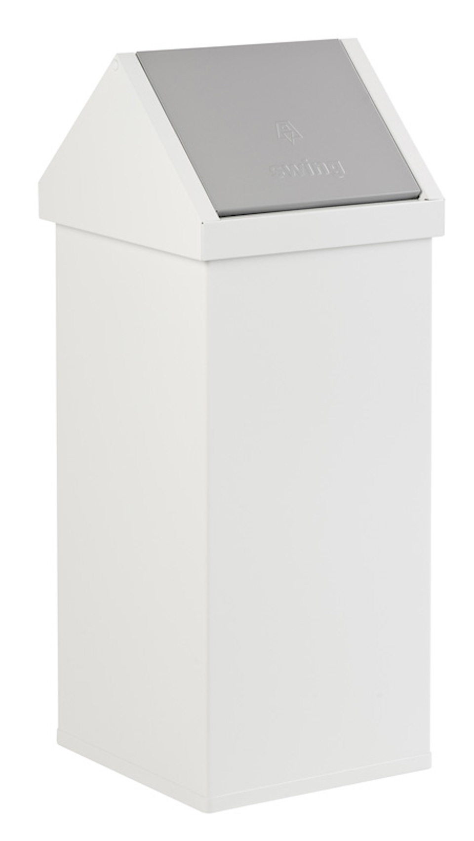 Eckiger Aluminium Abfallbehälter Haiti mit Swingdeckel | 110 Liter, HxBxT 100x36x36cm | Weiß