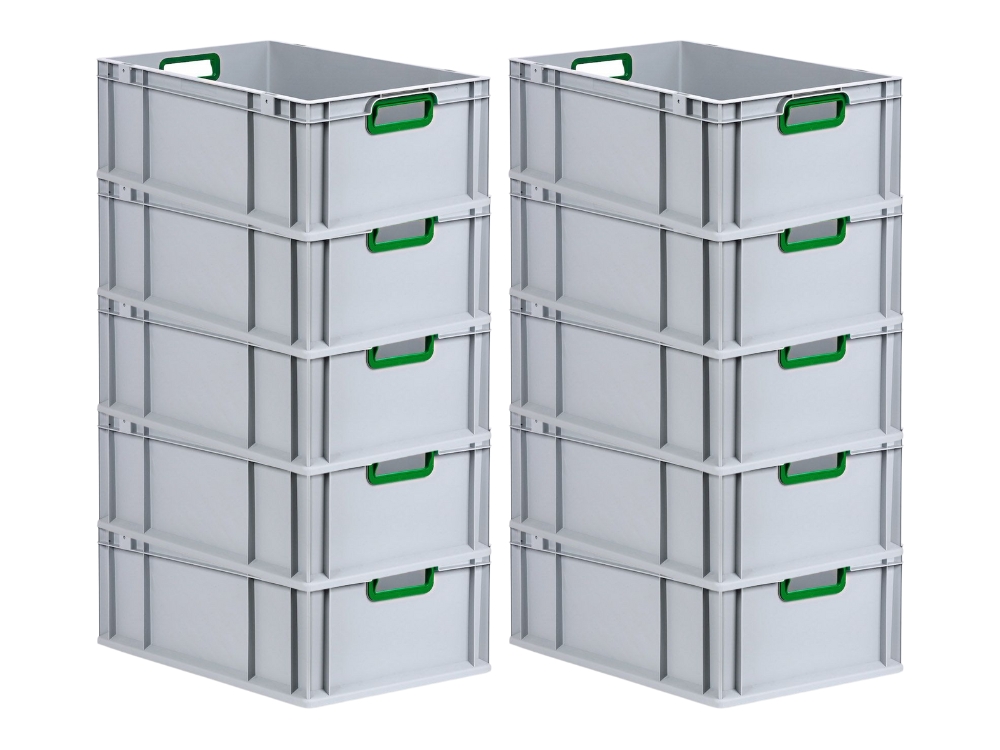Eurobox NextGen Color | HxBxT 22x40x60cm | 44 Liter | Griffe grün offen | Verstärkter Boden | Eurobehälter, Transportbox, Transportbehälter, Stapelbehälter