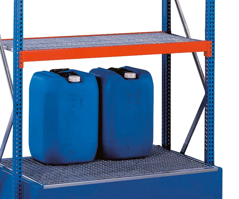 Schulte Umweltregal-Set W 100 | Grundregal inkl. Auffangwanne | HxBxT 200x125x60cm | Blau/Orange/Verzinkt
