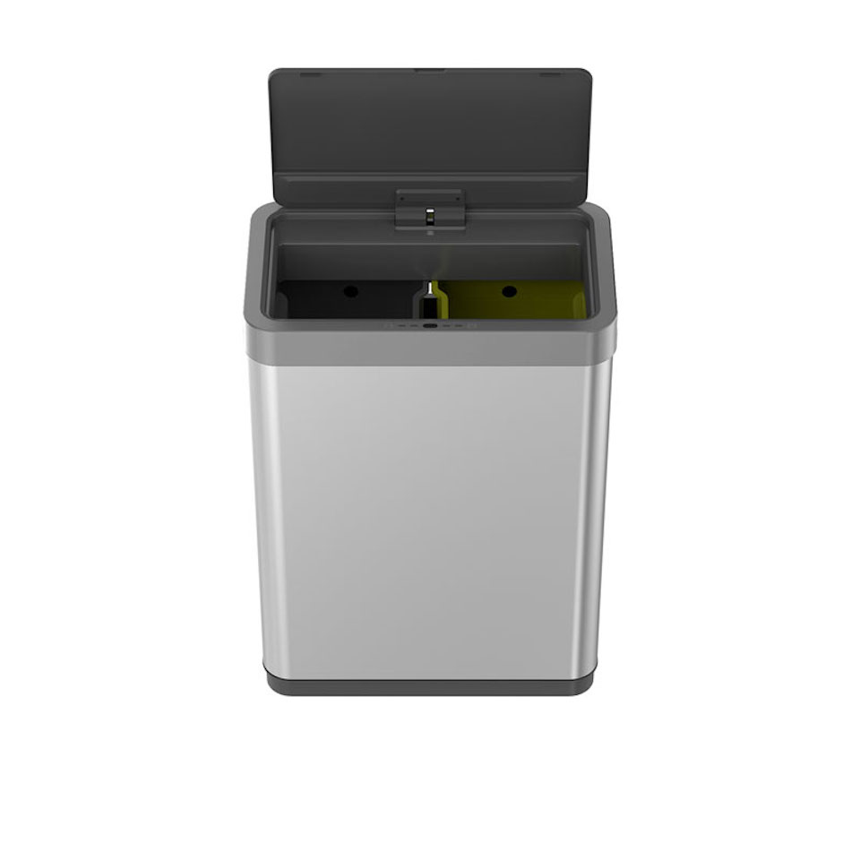 Sensor-Abfallbehälter aus mattem Edelstahl | 20+20 Liter, HxBxT 64,8x47x28cm | zwei Kunststoff-Inneneimer | Automatische Öffnung/Schließung | Silber