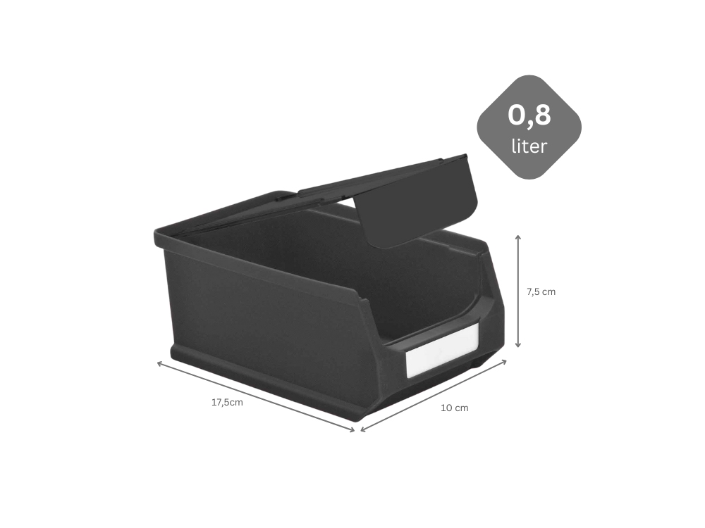 Wandleiste mit 6x Leitfähige Sichtlagerbox 2.0 mit Abdeckung | HxBxT 7,6x60,5x17,6cm | ESD, Wandhalterung, Kleinteileaufbewahrung, Sortimentsboxhalterung