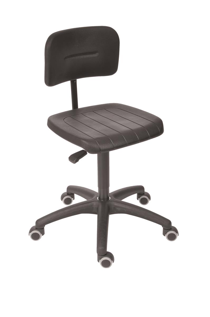 Arbeitsstuhl Arlington mit kleiner Rückenlehne | Sitzhöhe 47-66cm | Ø 63cm | Tragfähigkeit 110kg | Polyurethane-Sitz | Kunststoff-Fußkreuz mit Rollen | Schwarz