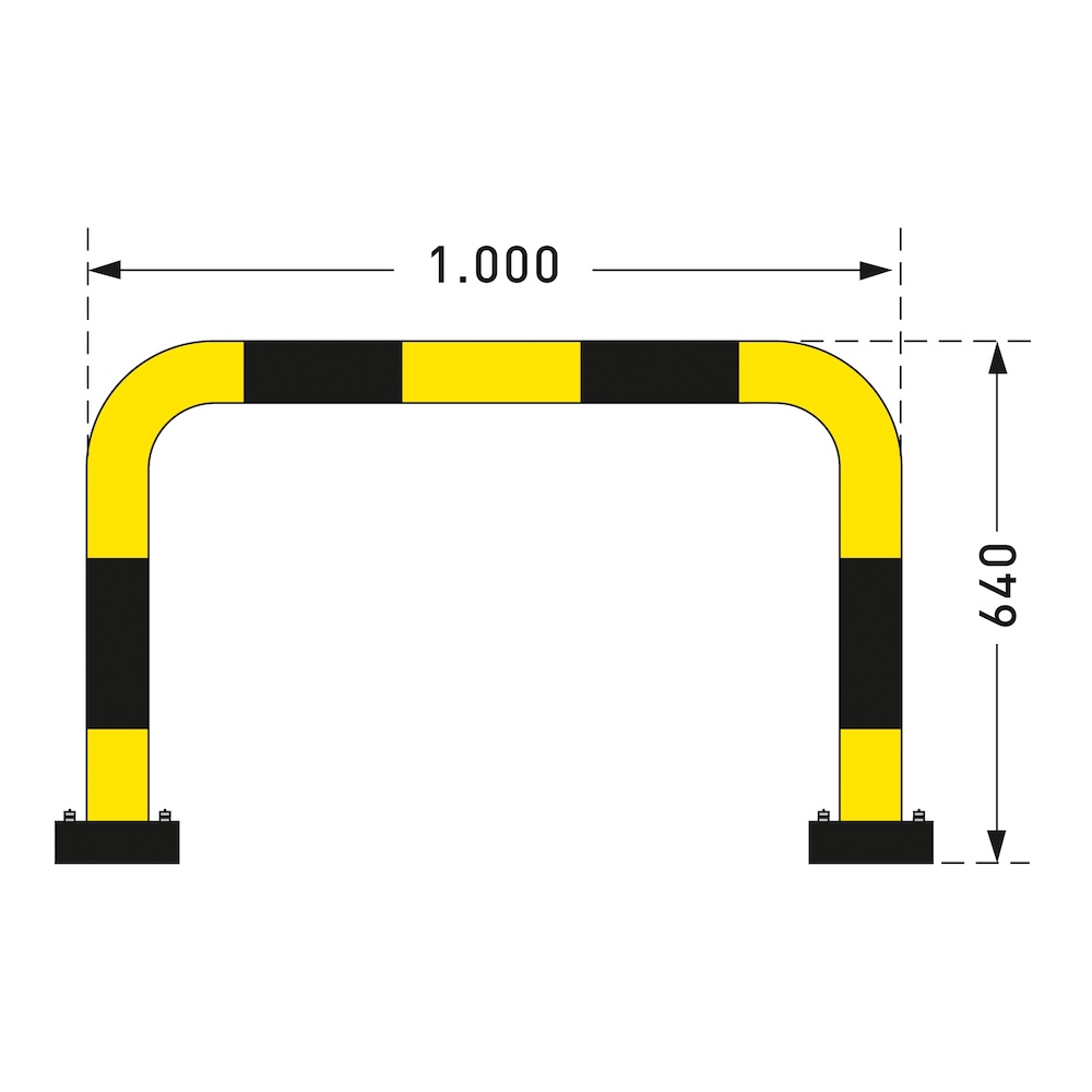 Rammschutz-Bügel Swing mit PU-Federelement | HxB 64x100cm | Rohr-Ø 7,6cm | Feuerverzinkter & kunststoffbeschichteter Stahl | Schwarz-Gelb
