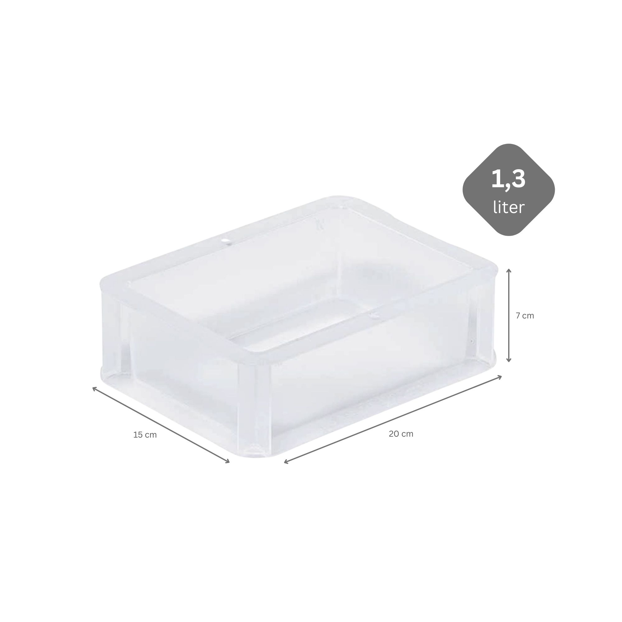 Transparenter Eurobehälter BasicLine mit geschlossenem Griff | HxBxT 7x15x20cm | 1,3 Liter | Eurobox, Transportbox, Transportbehälter, Stapelbehälter