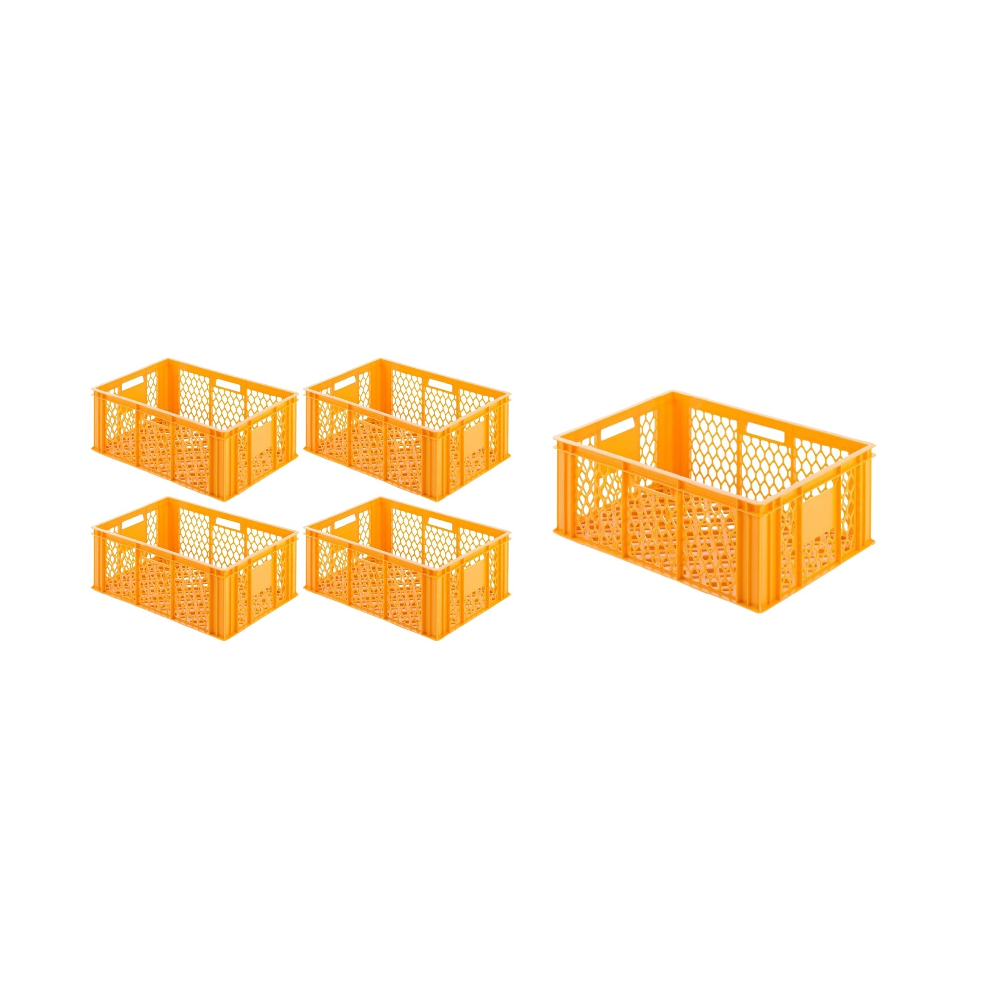 SparSet 5x Eurobehälter Bäcker- & Konditorenkasten | HxBxT 25x40x60 | 49 Liter  | Gelb-Orange | Brötchenkiste, stapelbare Bäckerkiste