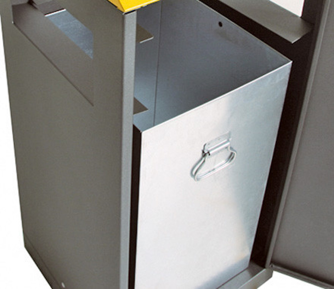 Abfallbehälter für Außenbereiche mit verzinktem Innenbehälter | 3x90 Liter, HxBxt 106x135x45cm | Brandschutzklasse A1 | Anthrazitgrau/Enzianblau/Signalgelb
