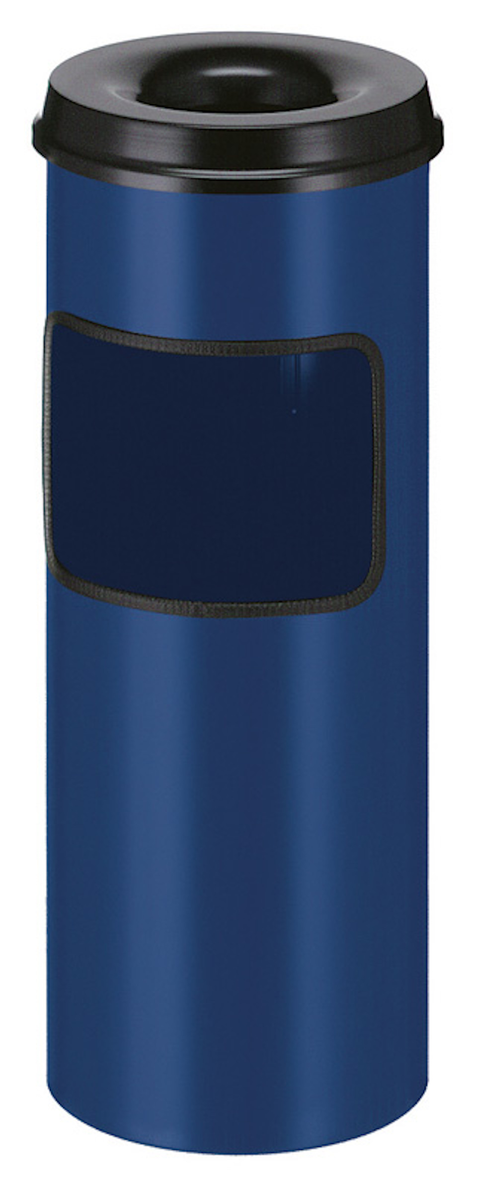 Runder Kombiascher mit feuerlöschendem Oberteil | 30 Liter, HxØ 64,2x24,3cm | Blau, Kopfteil Schwarz