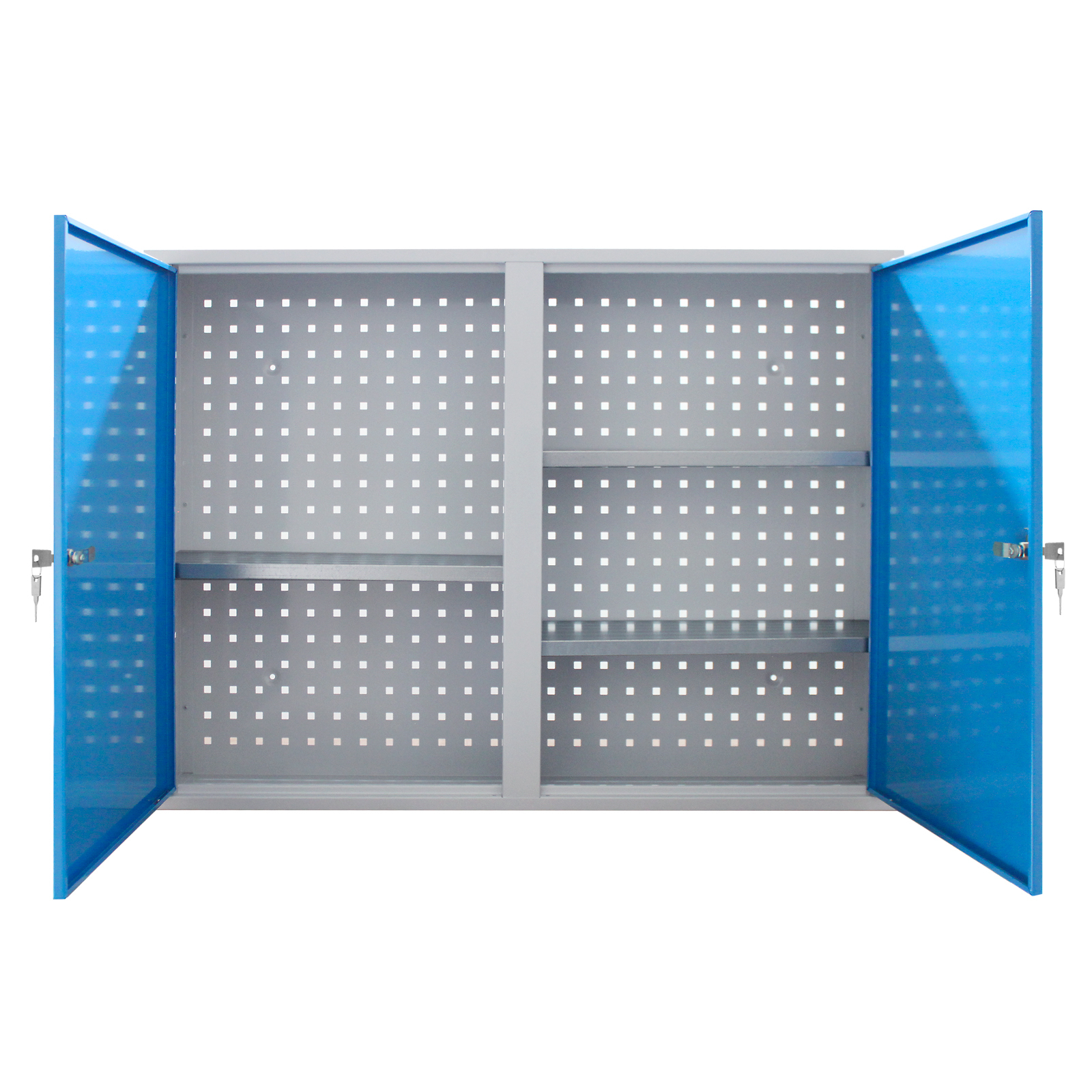 Werkzeugwandschrank mit 2 Türen + 3 Fachboden | HxBxT 75x100x20cm | Lichtgrau/Lichtblau