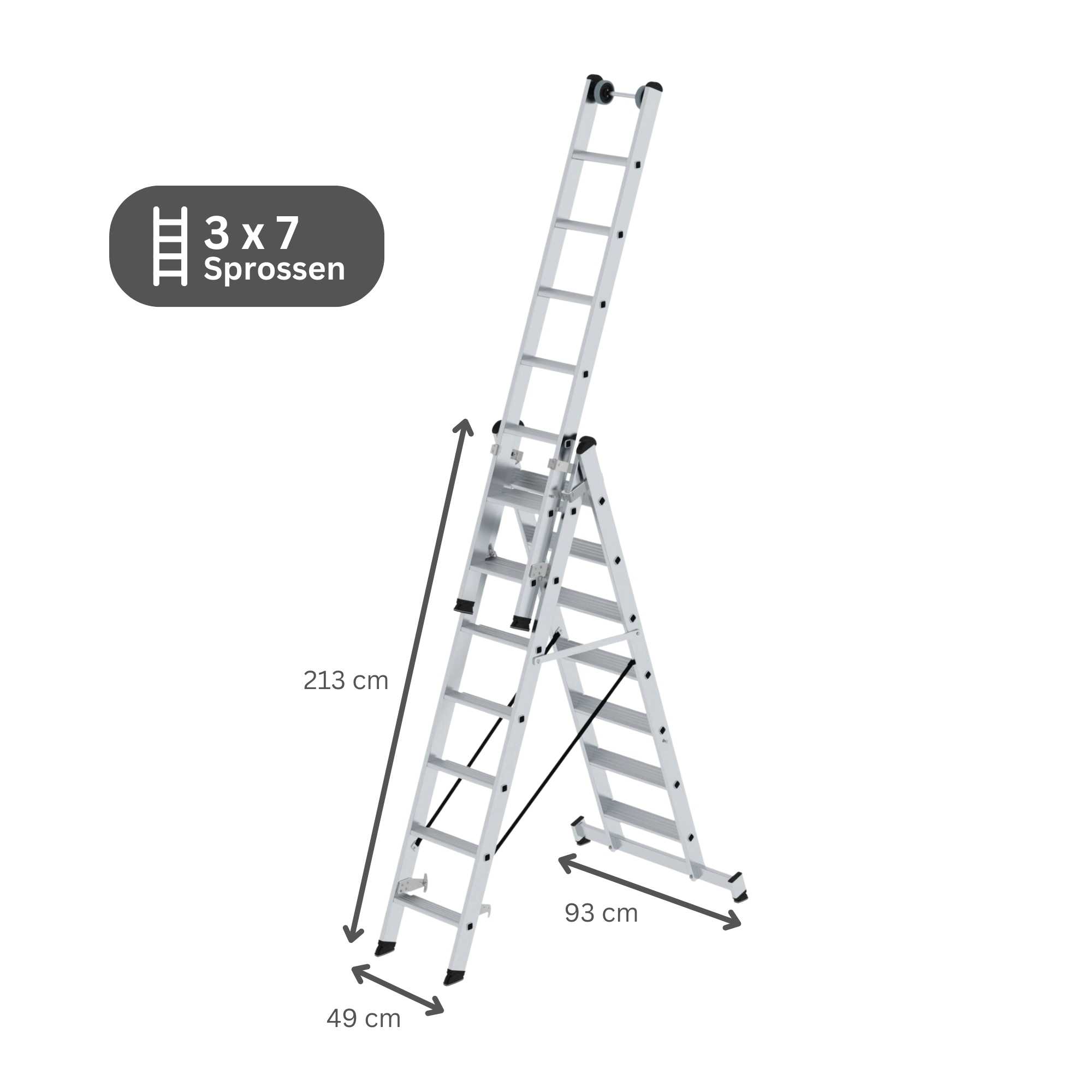 Stufen-Mehrzweckleiter 3-teilig mit nivello®-Traverse 3x7 Stufen