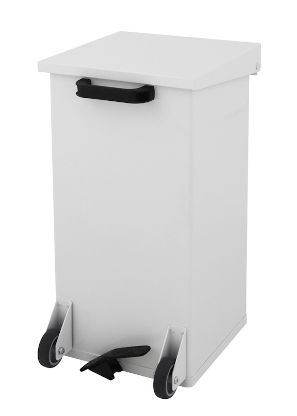 Mobiler eckiger feuerfester Pedal-Abfallbehälter Haiti mit Softclose Deckel | 55 Liter, HxBxT 60x30x30cm | Weiß