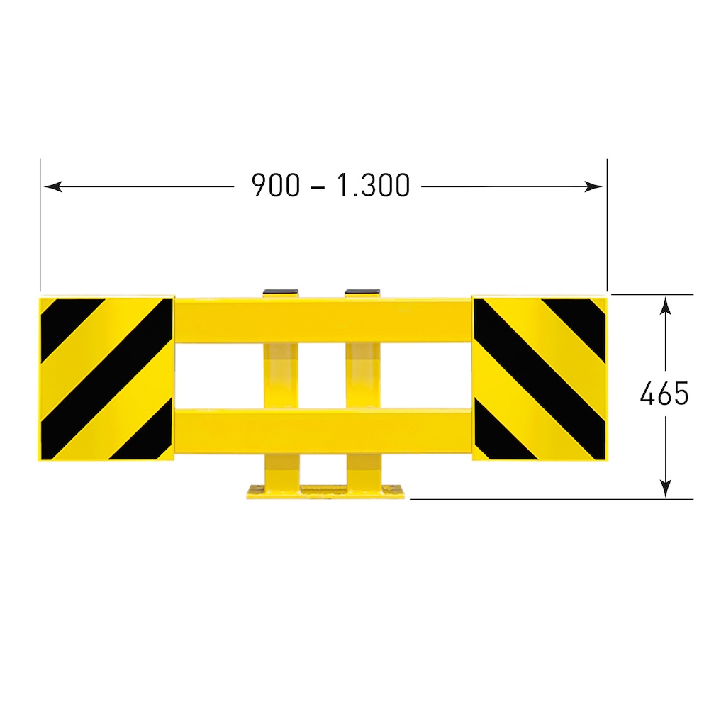 Längenverstellbare Regalschutz-Planke | Regalstirnschutz Einfachregal-Set | HxBxT 46,5x90-130x16cm | Kunststoffbeschichteter Stahl | Schwarz-Gelb