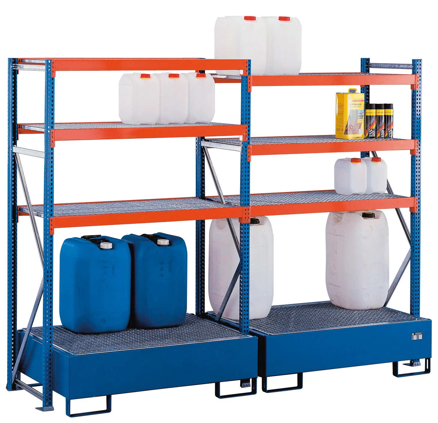 Schulte Umweltregal-Set W 100 | Anbauregal inkl. Auffangwanne | HxBxT 200x125x60cm | Blau/Orange/Verzinkt