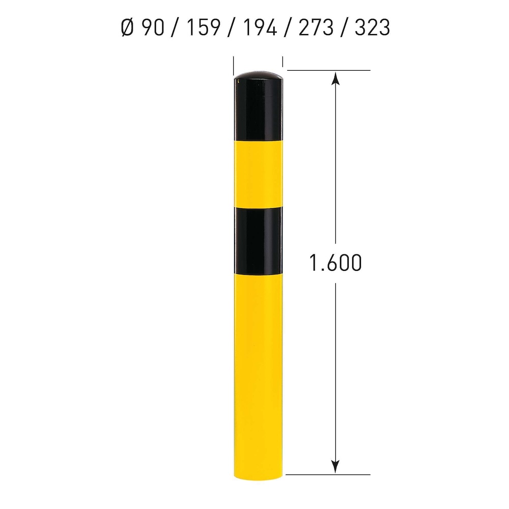 Rammschutz-Poller L zum Einbetonieren | HxØ 160x15,9cm | Materialstärke 4,5mm | Kunststoffbeschichteter Stahl | Schwarz-Gelb