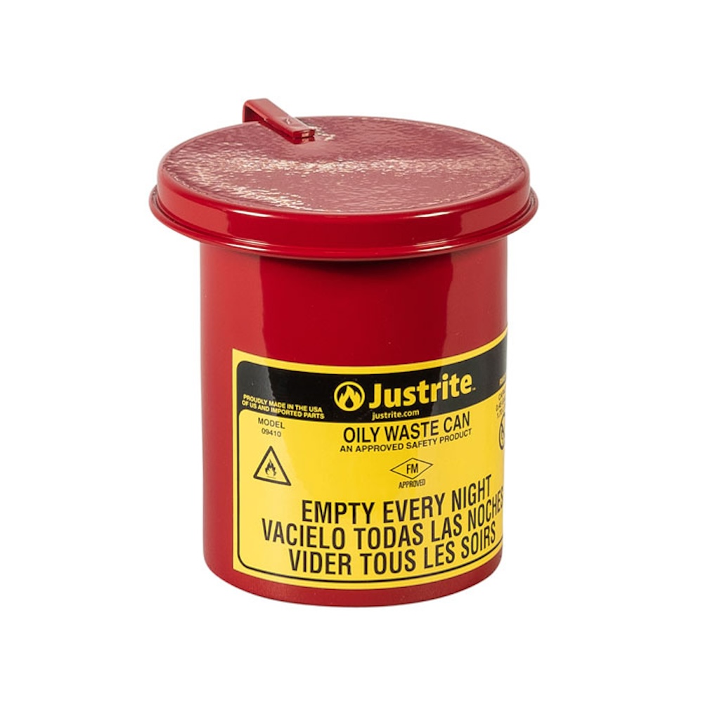 Justrite Sicherheits Öl-Entsorgungsbehälter aus Stahl mit Handöffnung & Geräuschunterdrückung | 2 Liter | Verzinkter Stahl | Rot