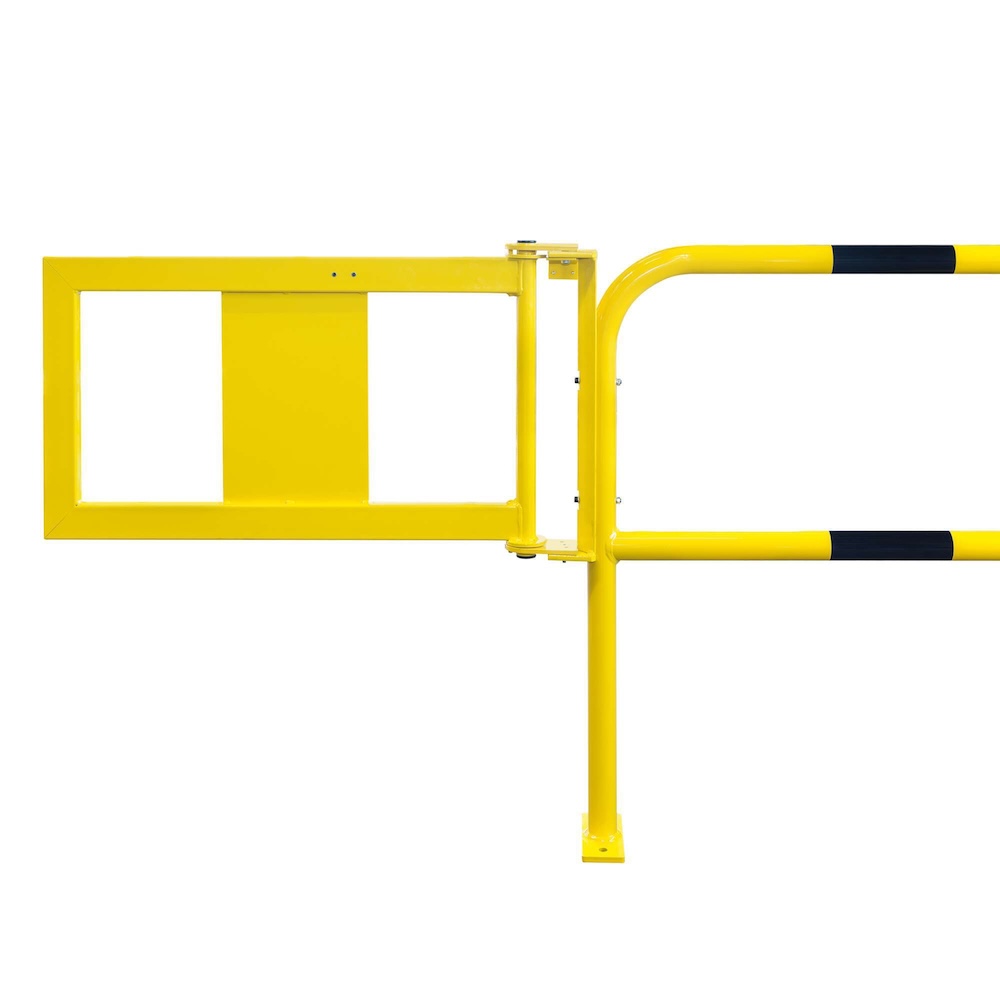 Schutzbügel mit Tür & manuelle Öffnung | HxB 100x192cm | Maße Tür HxB 52x90,5cm | Rohr-Ø 4,8cm | Kunststoffbeschichteter Stahl | Gelb