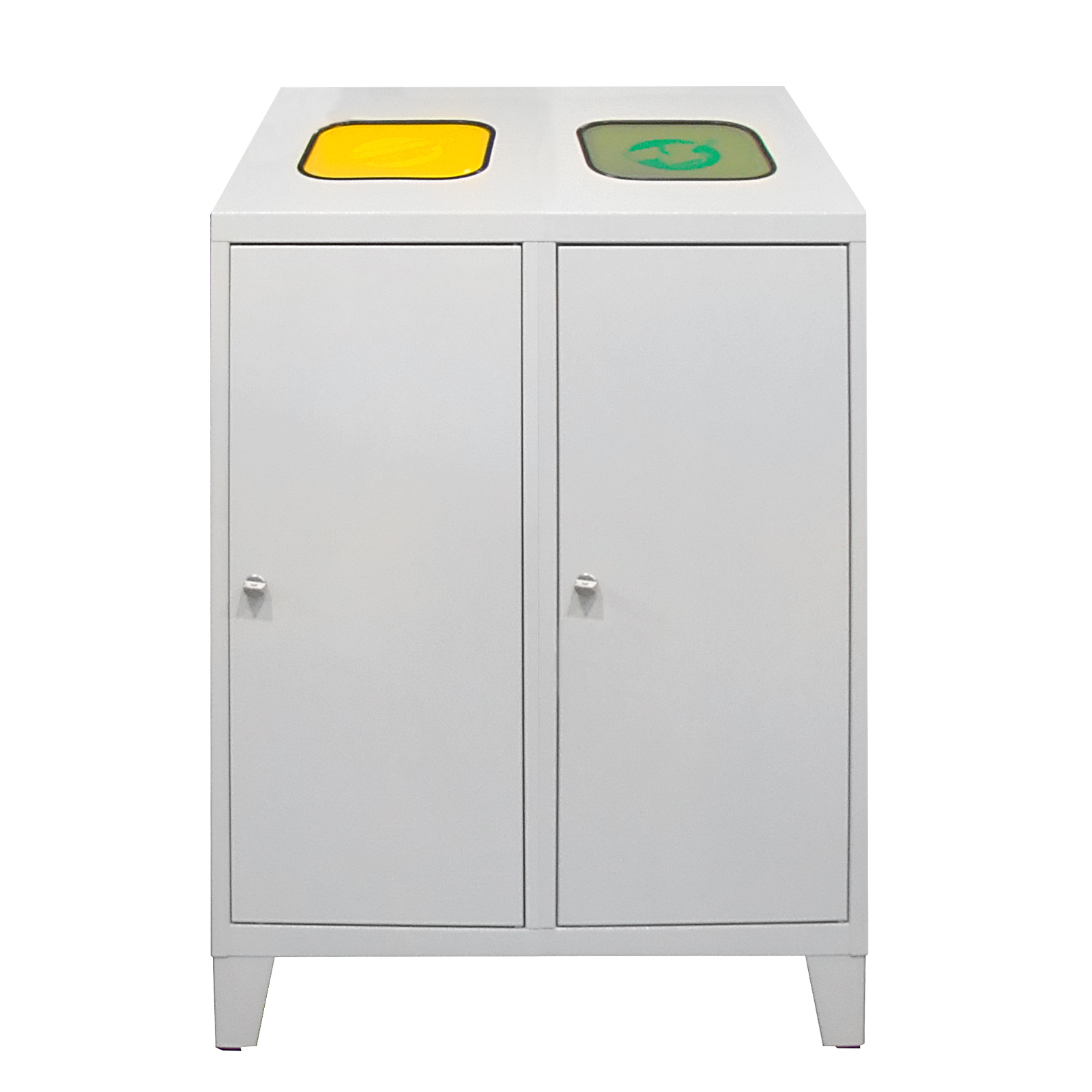 Recycling-Abfallsammler mit verzinktem Behälter Duo | HxBxT 122x80x45cm | 2x 120 Liter | Lichtgrau