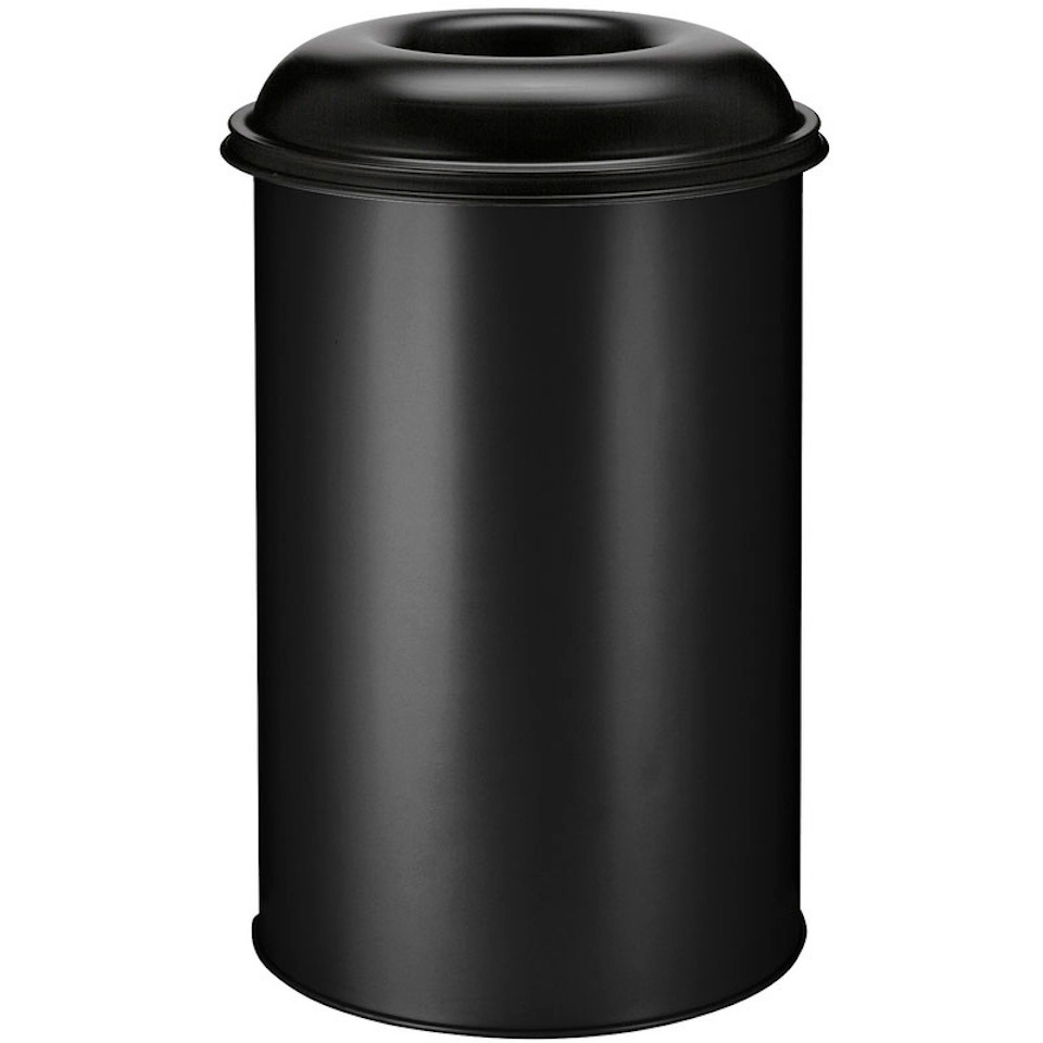 Selbstlöschender Abfallsammler aus Metall für den Innen- & Außenbereich | 200 Liter, HxØ 95x60cm | Schwarz