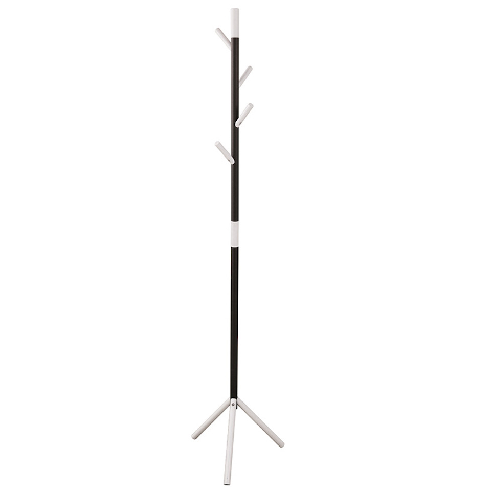 Schicker minimalistischer Garderobenständer mit 4 Aluminiumhaken | Höhe 180cm | Schwarz, Haken Weiß