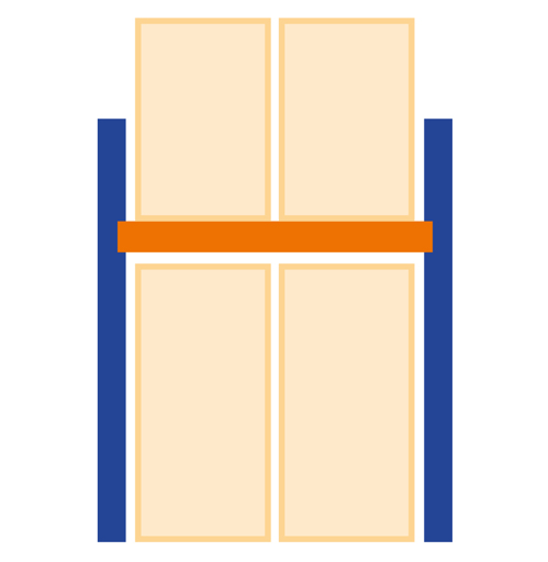 Schulte Paletten-Bockregal bis zu 500kg Palettengewicht | Grundregal | HxBxT 250x182,5x110cm | Fachlast 1000kg | 2 Ebenen mit 4 Palettenplätzen | Blau/Orange