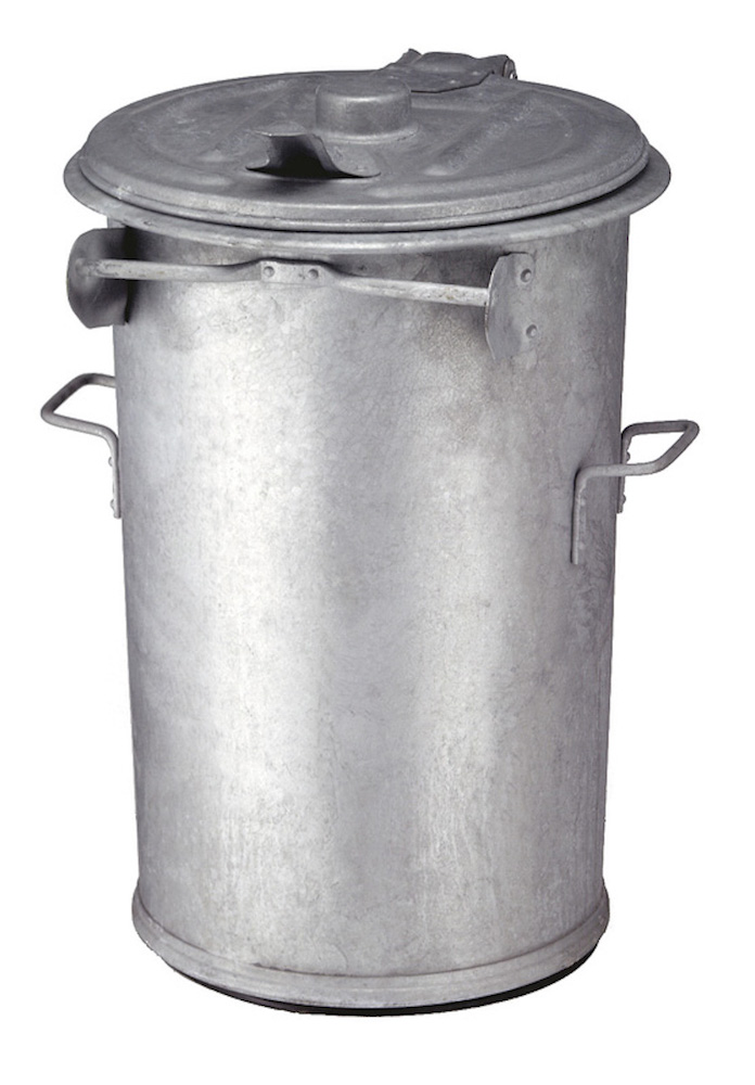Feuerfeste runde Mülltonne aus Stahl | 110 Liter, HxØ 95x51cm | Verzinkter Stahl | Silber