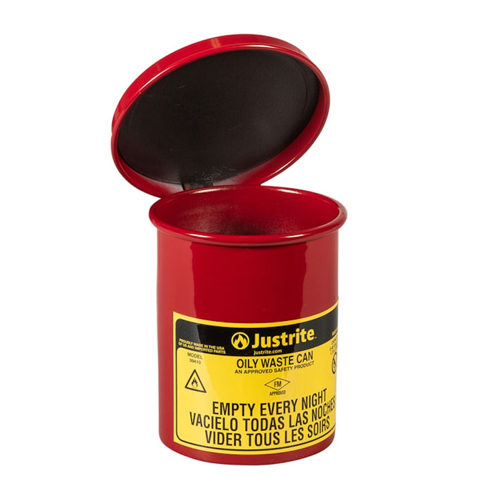 Justrite Sicherheits Öl-Entsorgungsbehälter aus Stahl mit Handöffnung & Geräuschunterdrückung | 2 Liter | Verzinkter Stahl | Rot