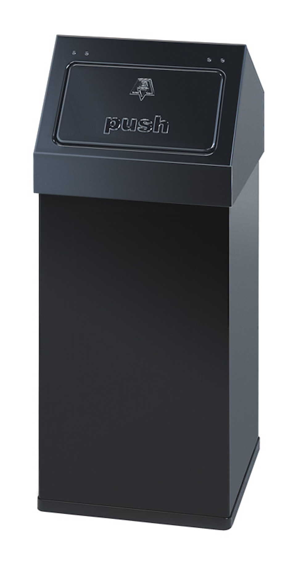 Eckiger Aluminium Abfallbehälter Haiti mit Push-Deckel | 55 Liter, HxBxT 77x30x30cm | Schwarz